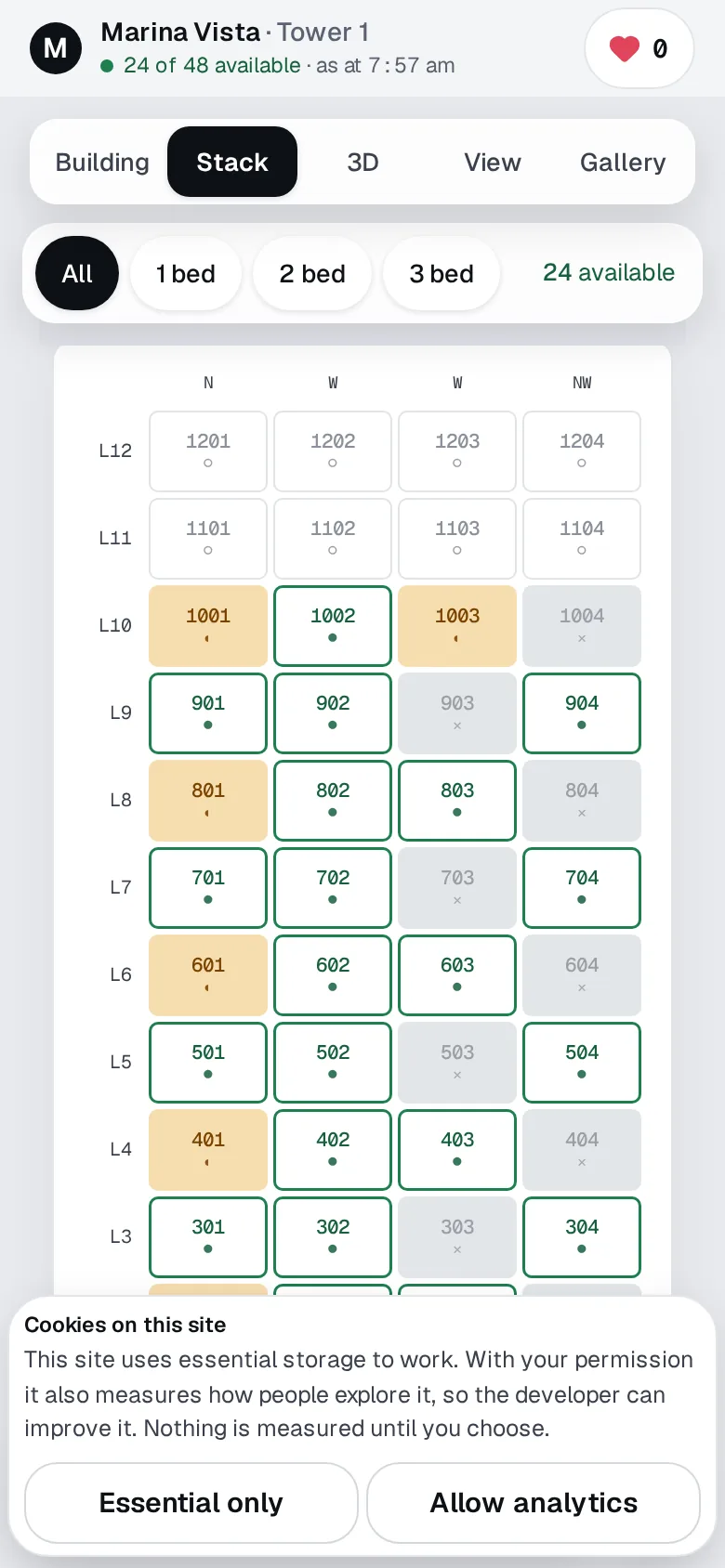 The same apartment stack on a phone in English